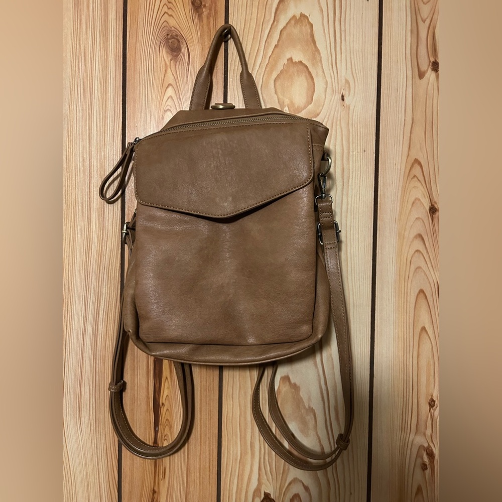 ANTIK KRAFT medium Light Brown vegan leather backpack purse handbag